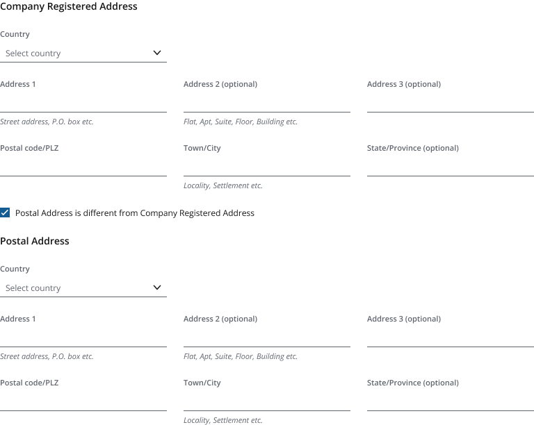 Example showing additional address input