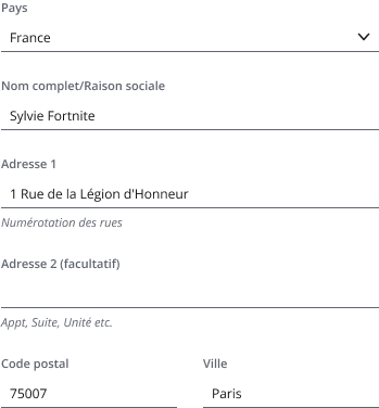 Example showing Dynamic template with France selected